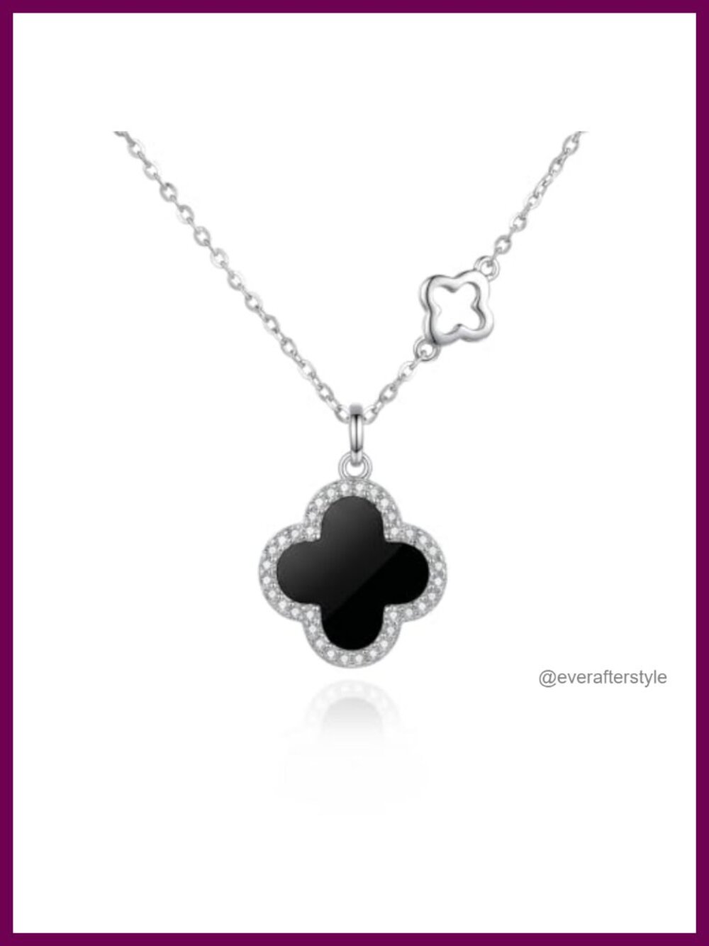 Four Leaf Clover Pendant Necklace in Sterling Silver with 18K White Gold Plating